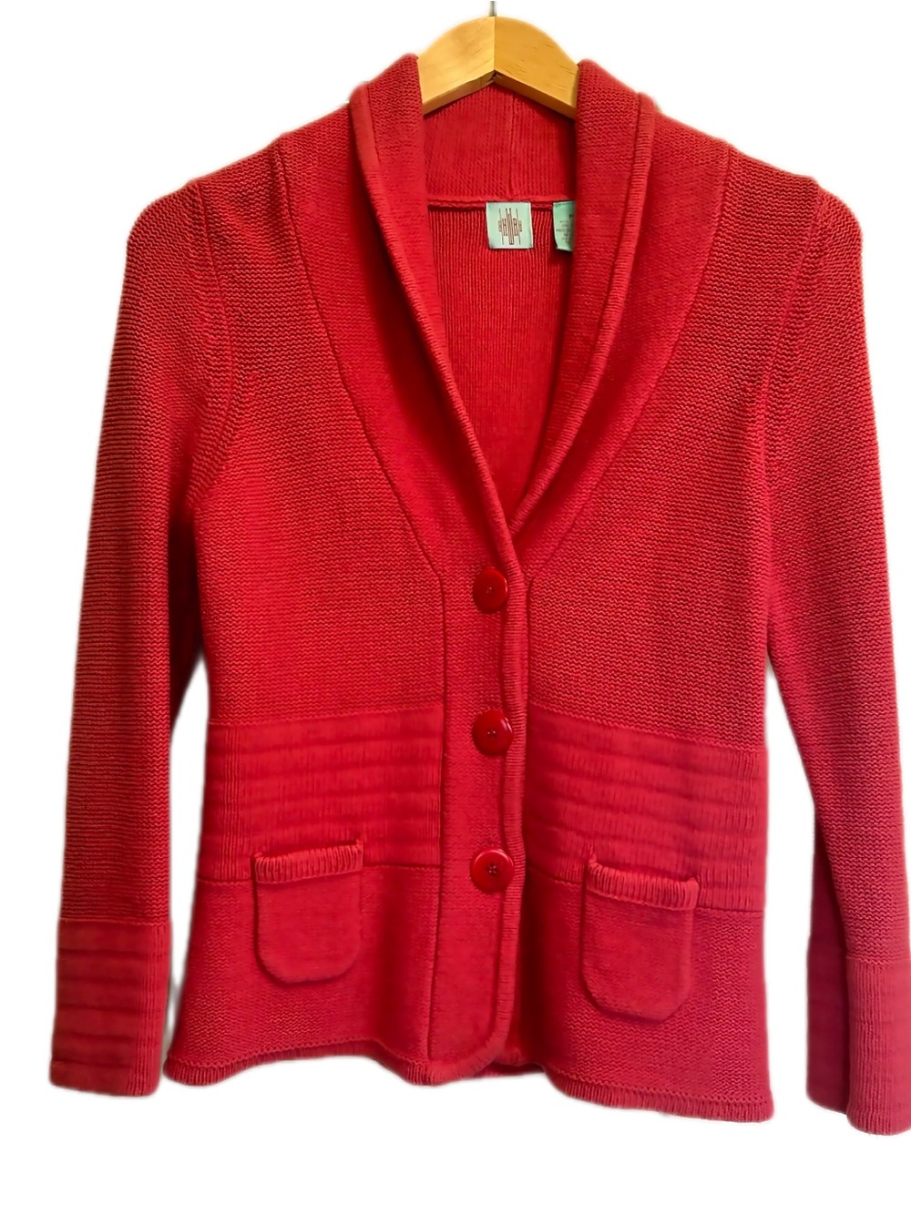 Vintage St John Sport Pink Shawl Collar Ribbed Cardigan M